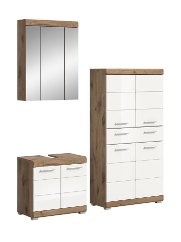 xonox.home Badkombination in Nox Oak/weiß hochglanz - (B) 149 x (H) 191 x (T) 34