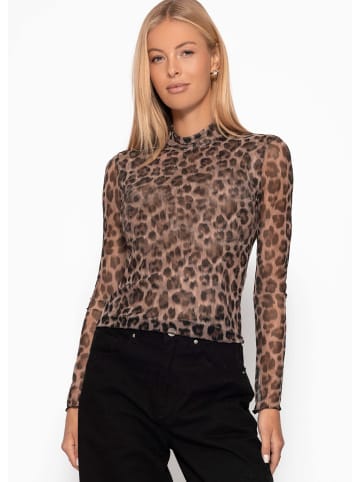 SASSYCLASSY Mesh Langarmshirt mit Leo-Print in Braun