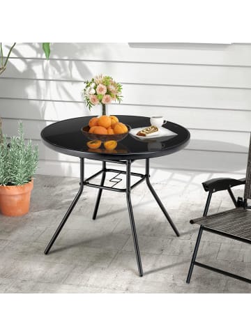 COSTWAY Gartentisch mit Glastischplatte 86x71cm in Schwarz