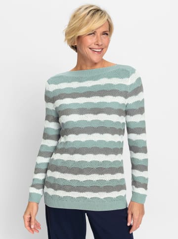 WITT WEIDEN Langarm-Pullover in kalkmint-steingrau-geringelt
