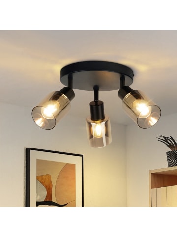 ZMH Deckenleuchte in schwarz 3-flammige E14 rund Glas L 20cm