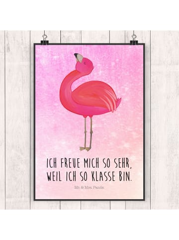 Mr. & Mrs. Panda Bild Flamingo Stolz mit Spruch in Aquarell Pink
