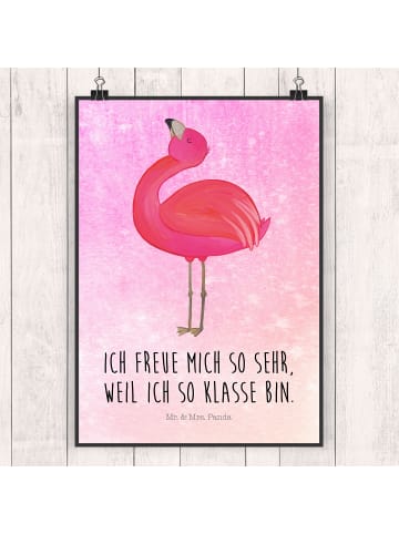 Mr. & Mrs. Panda Poster Flamingo Stolz mit Spruch in Aquarell Pink