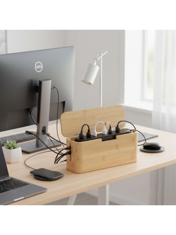 relaxdays Kabelbox in Natur - (B)34 x (H)14,5 x (T)13,5 cm