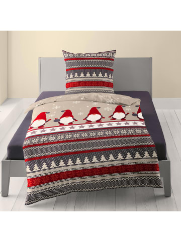 JACK 2 tlg. Biber Bettwäsche 135x200cm Wichtel in Rot/Taupe