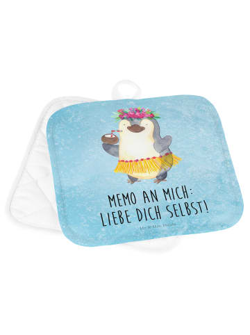 Mr. & Mrs. Panda 2er Set Topflappen Pinguin Kokosnuss mit Spruch in Eisblau