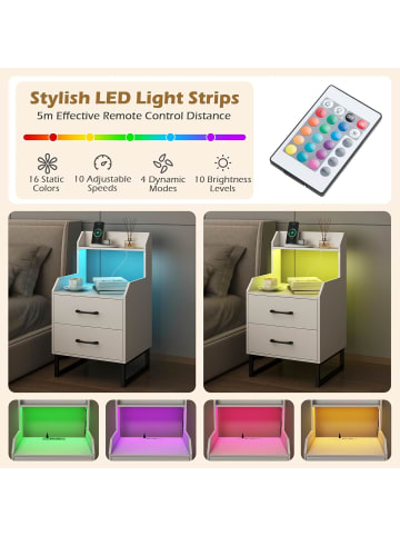 COSTWAY Nachttisch mit LED & Ladestation 45 x 40 x 80 cm in Weiß