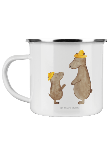 Mr. & Mrs. Panda Camping Emaille Tasse Bären mit Hut ohne Spruch in Weiß