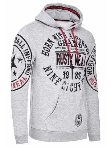 Rusty Neal Streetwear Kapuzen-Pullover mit Prints in Grau