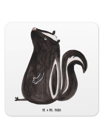 Mr. & Mrs. Panda Bierdeckel Stinktier Sitzen ohne Spruch in Weiß