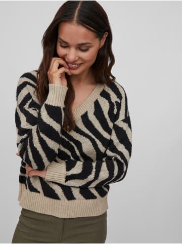 Vila Kuscheliger Strickpullover Jacquard Zebra Animal Muster VIRIL FEAMI in Beige