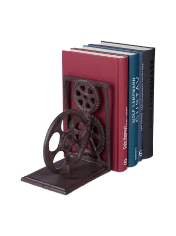 relaxdays 6 x Buchstütze "Filmrolle" in Braun - (B)13 x (H)16 x (T)10 cm