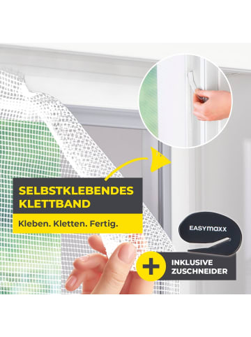 EASYmaxx Moskitonetz Fenster 2er-Set 130x150cm weiß mit Klettverschluss Transparent