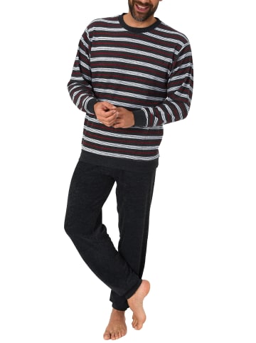 NORMANN Frottee Pyjama Schlafanzug lang Bündchen grossen n - 51559 in schwarz