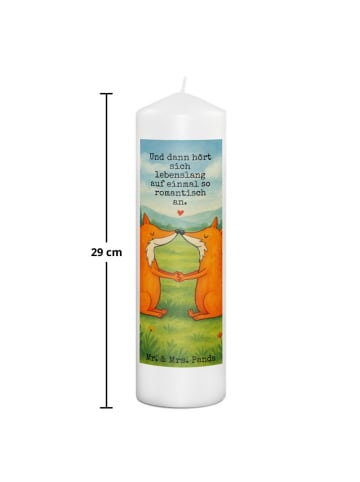 Mr. & Mrs. Panda Stumpenkerze Füchse Liebe Design mit Spruch in Weiß