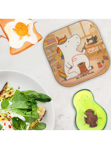 Mr. & Mrs. Panda Glasuntersetzer Einhorn Näherin Design ohne Spruch in Weiß