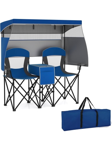 COSTWAY Campingstuhl für 2 Personen mit Sonnenschutz in Blau