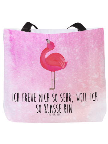 Mr. & Mrs. Panda Shopper Flamingo Stolz mit Spruch in Aquarell Pink