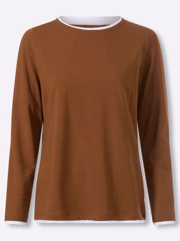 Heine Langarm-Shirt in cognac-weiß