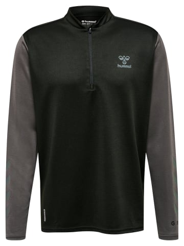 Hummel Sweatshirt Mit Kurzem Reißverschluss Hmlongrid 1/2 Zip Poly Sweat in JET BLACK/FORGED IRON