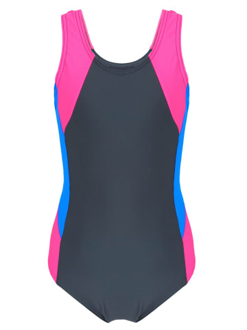 Aquarti Mädchen Badeanzug mit Ringerrücken in rosa/blau