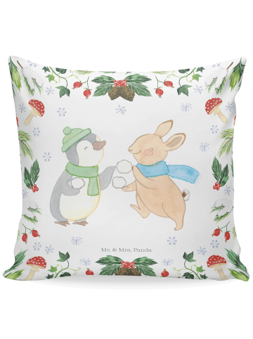 Mr. & Mrs. Panda Kissen Pinguin Hase Schneeballschlacht ohne Spruch in Weiß