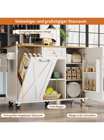 ABRIHOME Einziehbar Kücheninsel Küchenschränke mit Mülleimer und Stauraum, Weiß