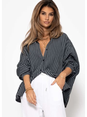 SASSYCLASSY Oversize Musselin Bluse in Grau