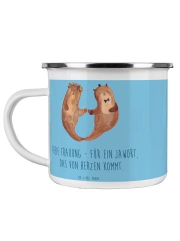 Mr. & Mrs. Panda Emaille Tasse Freie Trauung Jawort mit Spruch in Sky Blue