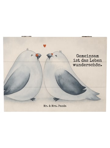 Mr. & Mrs. Panda Truhe Tauben Liebe Design mit Spruch in Weiß
