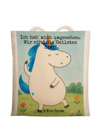 Mr. & Mrs. Panda Tote Bag Einhorn Mann Design mit Spruch in Weiß