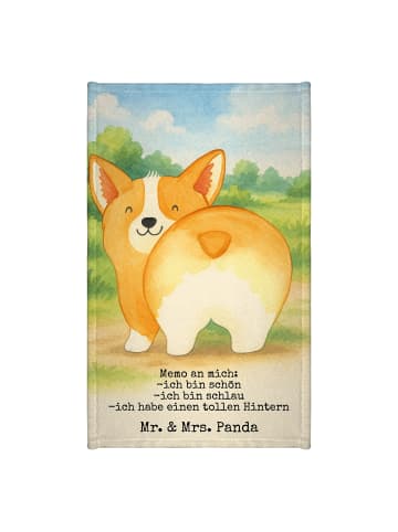 Mr. & Mrs. Panda Gästehandtuch Corgi Po Design mit Spruch in Weiß