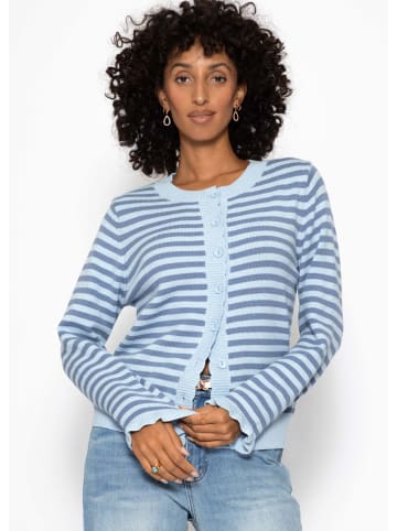 SASSYCLASSY Gestreifte Strickjacke mit Volants in Blau