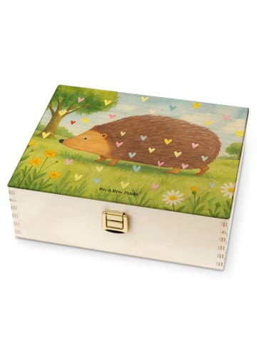 Mr. & Mrs. Panda Holz Teebox Igel Herzen Design ohne Spruch in Weiß