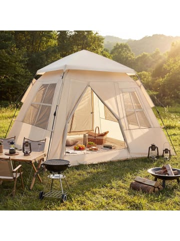 COSTWAY Pop Up Zelt 4 Personen mit 2 Meshtüren & 4 Netzfenster in Beige