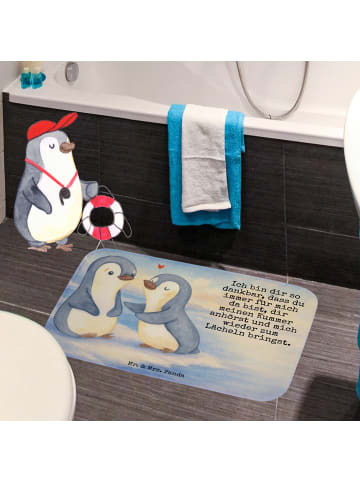Mr. & Mrs. Panda Badteppich Pinguine trösten Design mit Spruch in Weiß