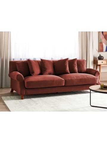 Beliani 3-Sitzer Sofa EIKE in Rot/Dunkler Holzfarbton - (W) 229 x (H) 82 x (L) 102 cm