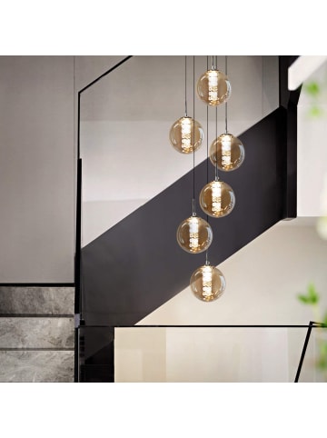 ZMH Pendelleuchte 6-flammige G9 in bernstein Glas und Kristall L31cm x H175cm