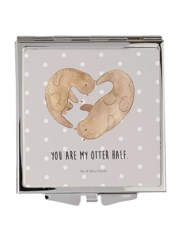 Mr. & Mrs. Panda Handtaschenspiegel quadratisch Otter Herz mit S... in Grau Pastell