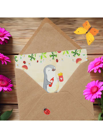 Mr. & Mrs. Panda Einladungskarte Pinguin Pommes mit Spruch in Naturpapier