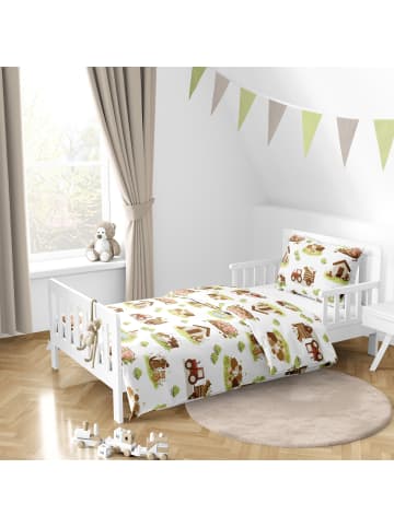 MTOnlinehandel Bauernhof Babybettwäsche "Little Farm" in Weiß/ Grün/ Braun