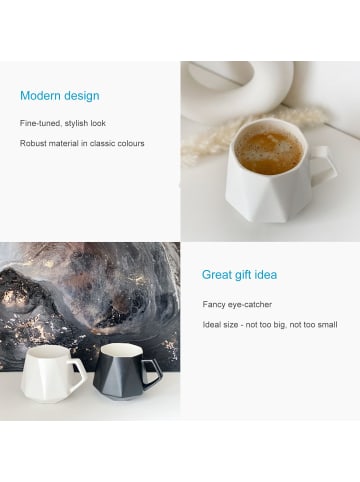 Intirilife Kaffee Tee Tasse in Feinschliff Optik 350 ml Becher mit Henkel in 6x Weiß