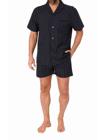 NORMANN kurzarm Schlafanzug Shorty Pyjama gewebt zum Knöpfen - 80184 in anthrazit