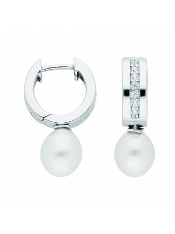 Adeliás Damen 925 Silber Ohrringe / Creolen mit Zirkonia Ø 13,8 mm in silber