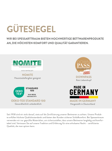 Spessarttraum Warme Ganzjahres- Daunenbettdecke"Bronze" in weiß