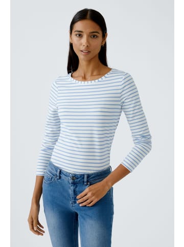 Oui Langarmshirt aus elastischer Baumwoll-Modal-Mischung in White Blue