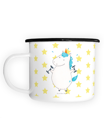 Mr. & Mrs. Panda XL Emaille Tasse Einhorn Fitness ohne Spruch in Weiß
