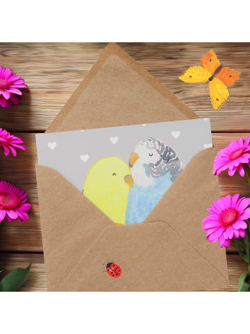 Mr. & Mrs. Panda Einladungskarte Wellensittich Liebe ohne Spruch in Grau Pastell