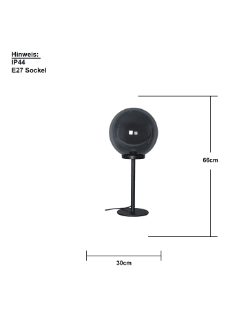 STAR Trading Outdoor-Tischlampe ,Orby', E27, Netzbetrieb, rauchgrau, 66cm, Ø 30cm