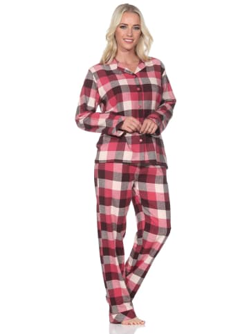 NORMANN Flanell Schlafanzug langarm Pyjama Kariert in beere